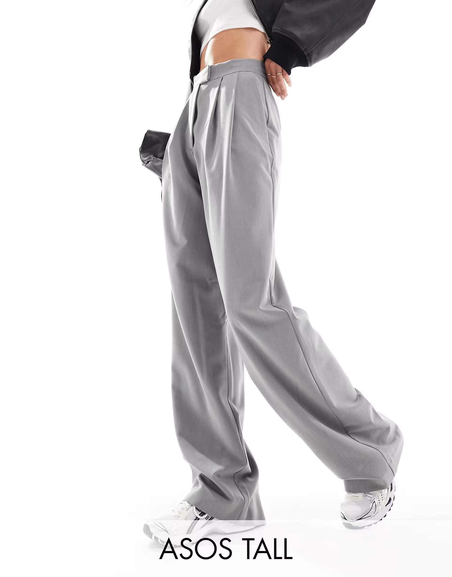 ASOS DESIGN Tall tailored wide leg pants with pleat detail in gray | ASOS (Global)