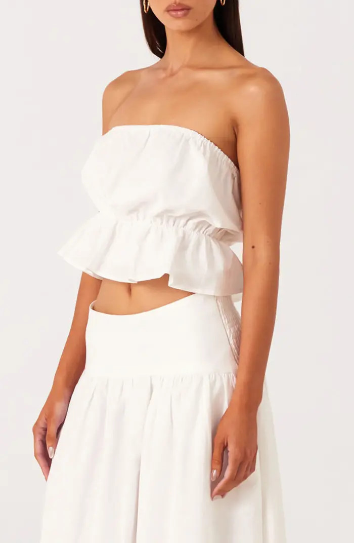 SNDYS Nesa Strapless Linen & Cotton Peplum Crop Top | Nordstrom | Nordstrom