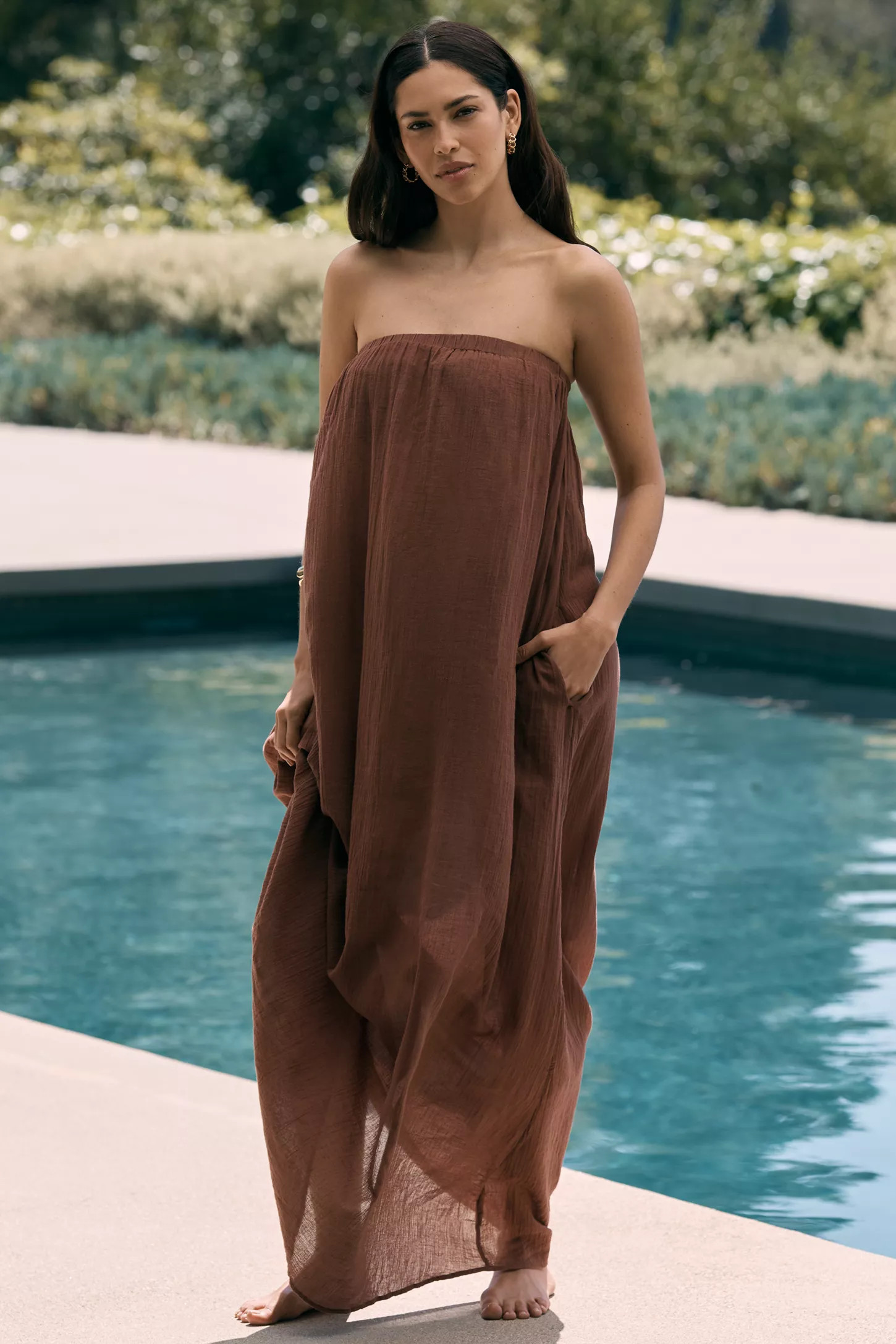 By Anthropologie Strapless Gauze Maxi Dress | Anthropologie (US)