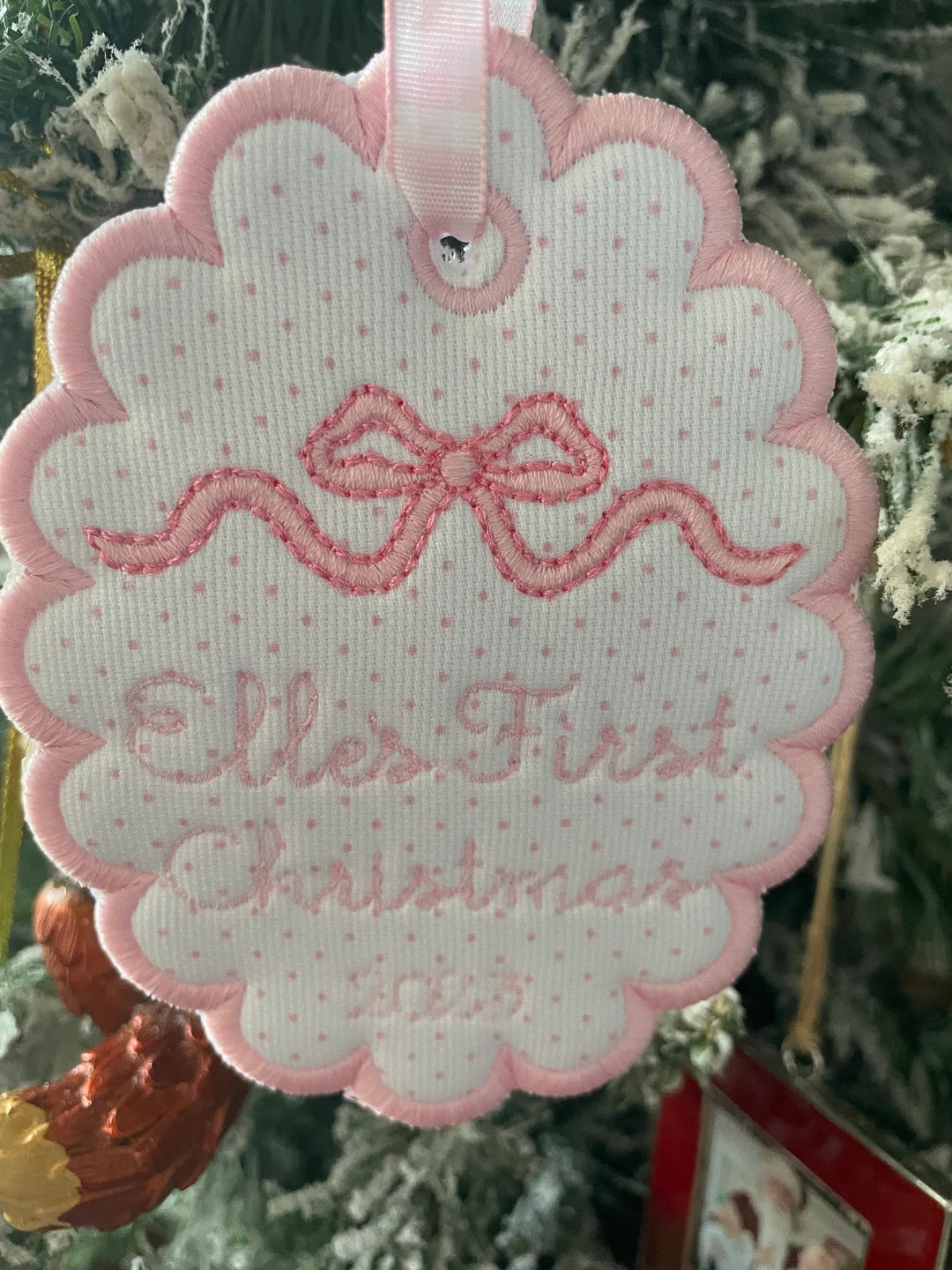 Custom Embroidered Christmas Ornament, 2024 Ornament, Scallop Ornament, Baby's First Christmas Or... | Etsy (US)