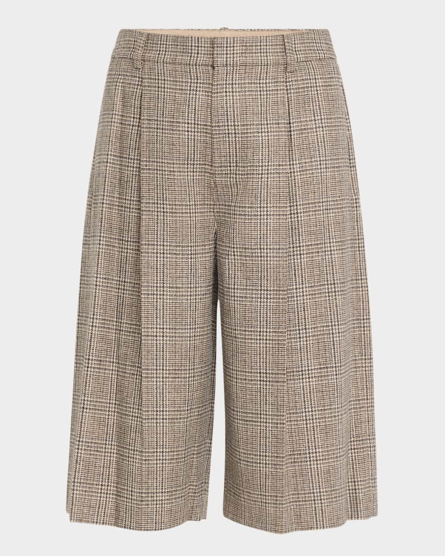 Wide-Leg Wool-Blend Plaid Shorts | Neiman Marcus