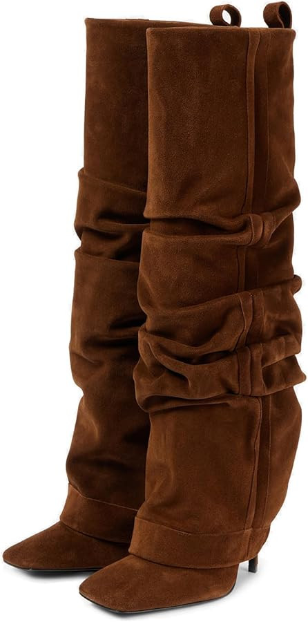 Goolita Fold Over Boots For Women, Square Toe Stiletto Heel Slouchy Knee High Boots Leather Comfo... | Amazon (US)