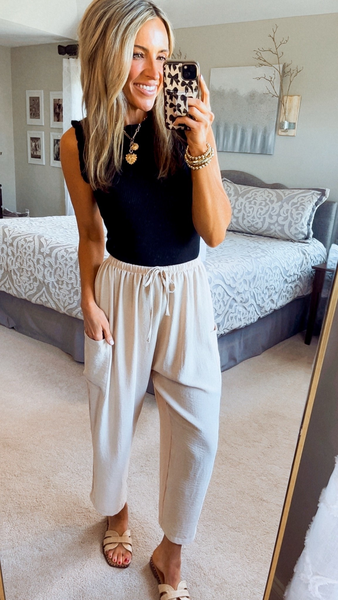 Cute and comfy summer pants! Pull on style with a functional drawstring! Two side pockets, cozy gauzy material. Wearing black, earth blue & apricot, the light color is not see through!🙌

#LTKWorkwear #LTKPetite #LTKSaleAlert