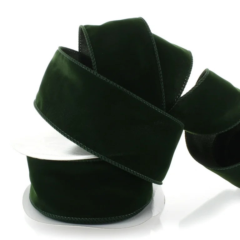 Ribbon Traditions 2.5" Wired Suede Velvet Ribbon Hunter Green - 25 Yards | Walmart (US)
