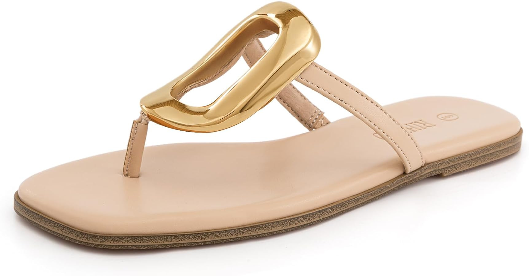 Rihero Flip Flops for Women Comfortable Square Toe Flat Sandals Slip On Summer Beach Slide Sandal... | Amazon (US)