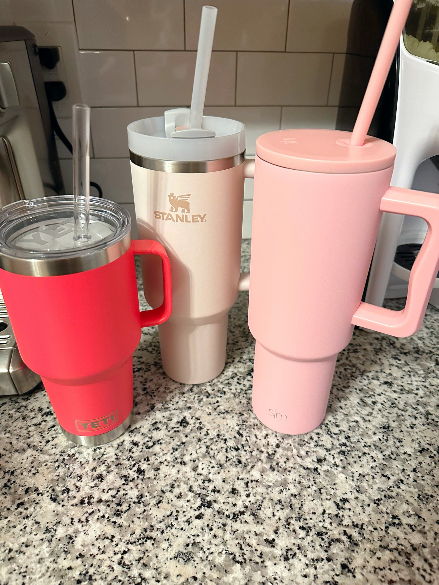 Battle of the tumblers! 
All around winner: Simple Modern 40oz Tumbler. Held ice the longest, is the least expensive at $29.99, also the lightest weight without liquid.
2nd place: Stanley 
3rd place: Yeti…heaviest, most expensive, held ice the least amount of time, and has a small uncomfortable handle.


#LTKhome #LTKGiftGuide #LTKunder50