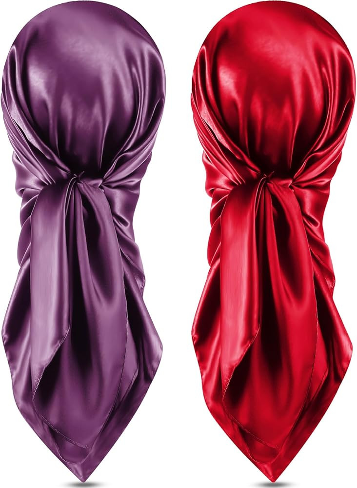 35 Inch Silk Head Scarf 2 Pcs Large Square Neck Scarf Sleeping Hair Wrapping Satin Scarf for Wome... | Amazon (US)