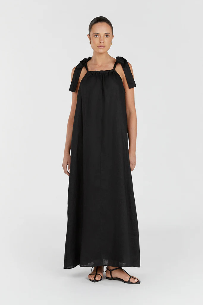 SAYLOR BLACK BOW LINEN MAXI DRESS | DISSH
