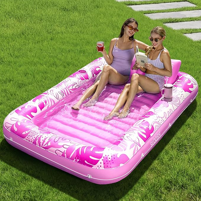 SLOOSH Inflatable Tanning Pool Lounger Float, 85" x 57" Extra Large Pool Floats Adult with Pillow... | Amazon (US)