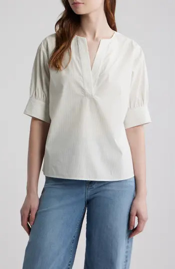 Stripe Split Neck Organic Cotton Popover Top | Nordstrom