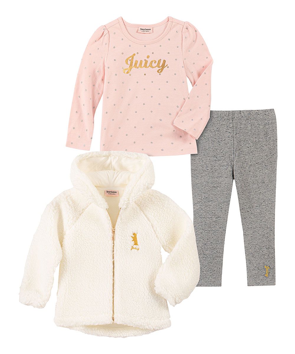 Juicy Couture Girls' Casual Pants ASSORTED - White & Pink Fleece Hoodie Set - Girls | Zulily
