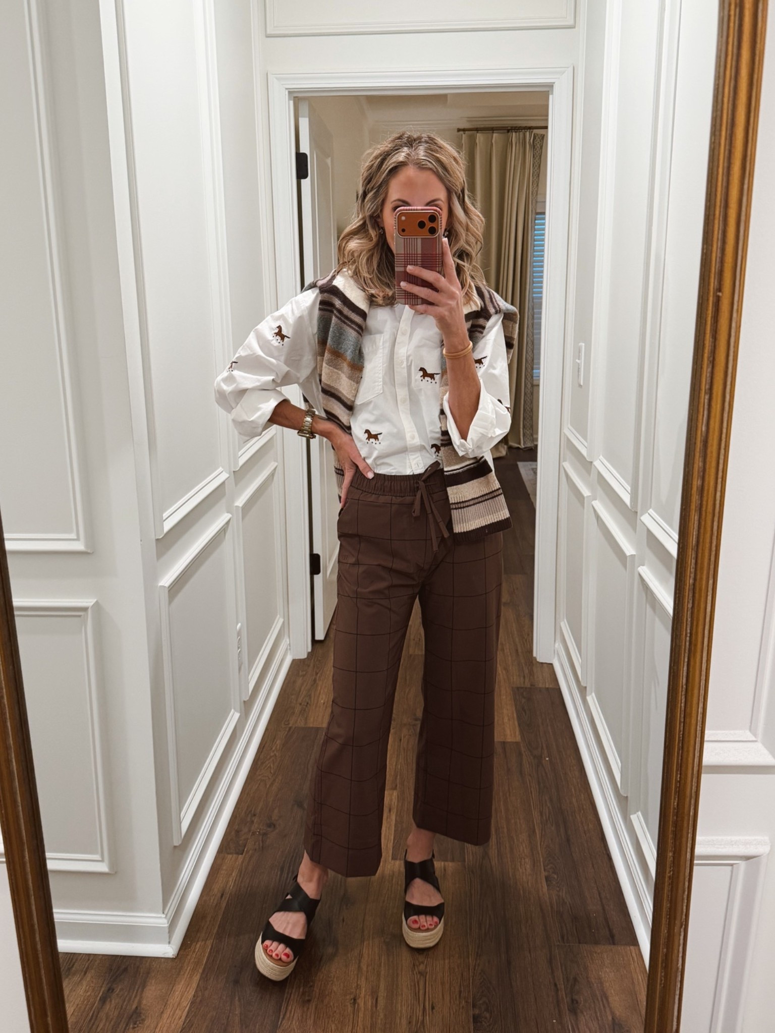 Today’s outfit of the day was inspired by my friend Hannah because the second she shared this Anthropologie shirt, I knew I needed it! Yes, it’s a splurge, but it’s one of those pieces I know I’ll wear over and over again. Paired it with my Albion pants—the fit is SO good and they’re perfect for running errands but can easily be dressed up. Then I added an Abercrombie sweater for that third-piece detail that just pulls the whole look together. Classic, comfy, and easyexactly how I like my everyday style at 50. @abercrombie @Albion Fit @Anthropologie

#LTKootd #LTKgrwm #LTKmomlife