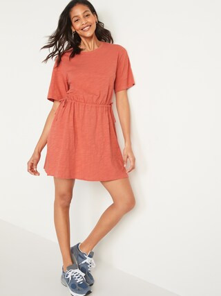 Short-Sleeve Waist-Defined Slub-Knit Mini T-Shirt Dress for Women | Old Navy (US)