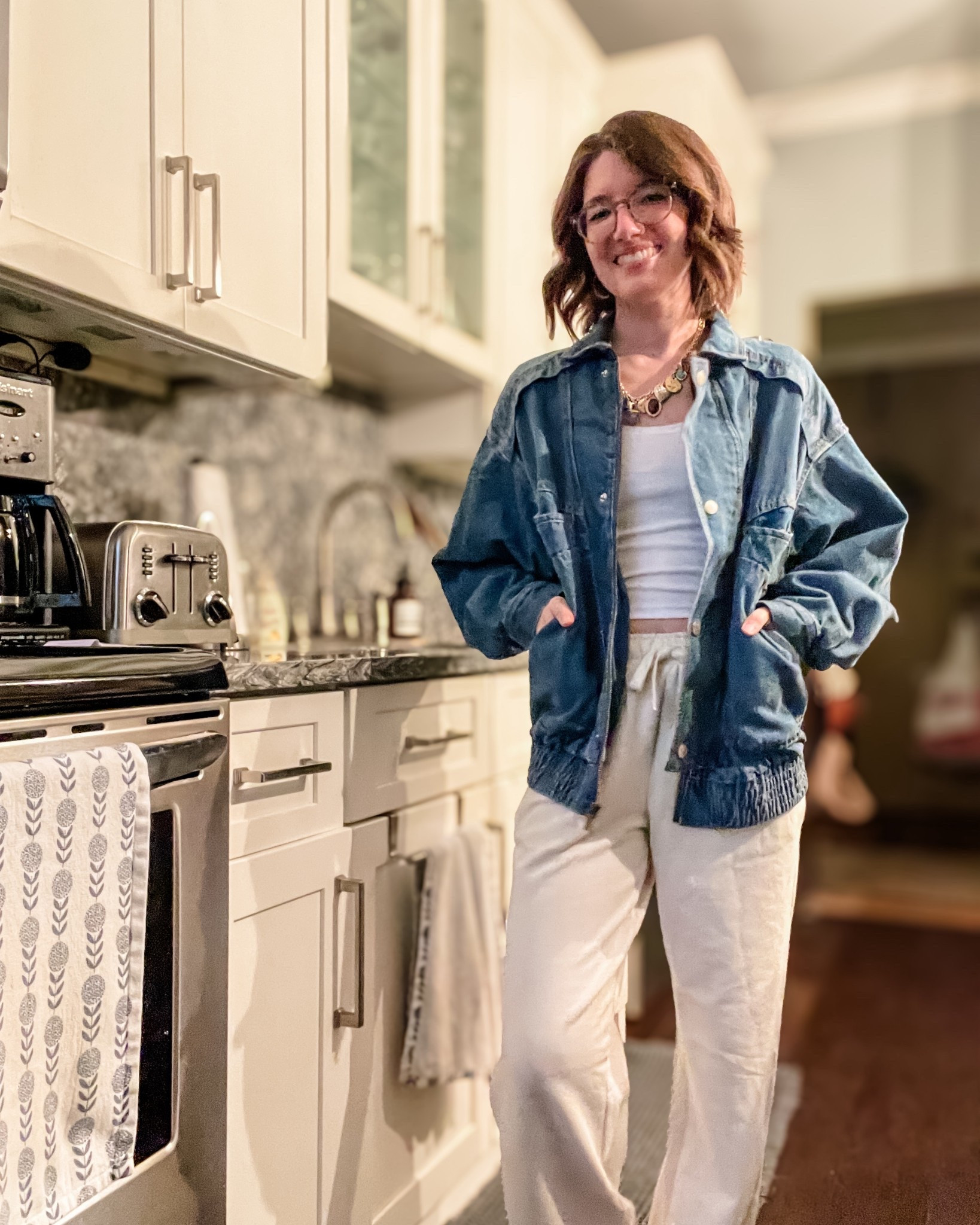 Denim jacket: runs big, size down 1 size if you can. Good quality, denim is a heavier weight 

Fall jacket | denim jacket | oversized jacket | jacket

#LTKSeasonal #LTKSaleAlert #LTKFindsUnder100