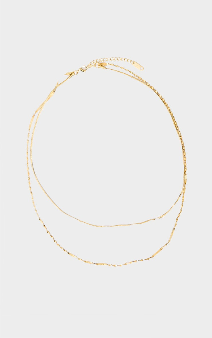 Gold Water Resistant Double Layer Twist Necklace | PrettyLittleThing US