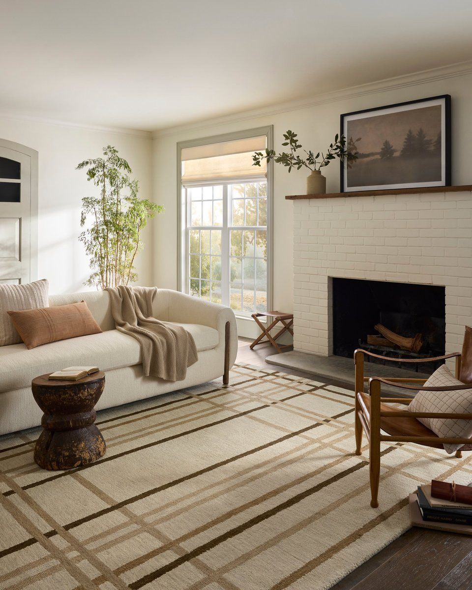 Waylon WAY-01 Natural/Bark Wool Hand-Tufted Striped Area Rug | Rugs Direct