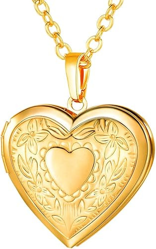 U7 Women Girls Locket Necklace Platinum 18K Gold Photo Lockets that Hold Picture,Chain 20 Inch Pe... | Amazon (US)