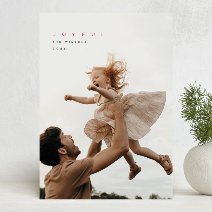 "Minimal Joy" - Customizable Holiday Photo Cards in Red by Owl and Toad. | Minted