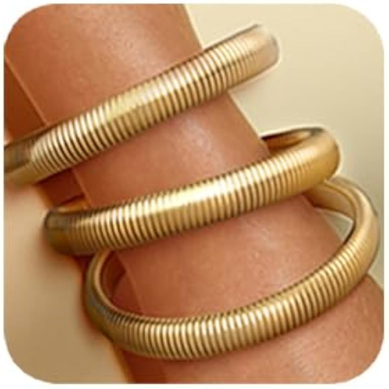 Gold Bangle Bracelets for Women Chunky Stretch Bracelet Set Stackable Bangles 14K Gold Plated Sta... | Amazon (US)