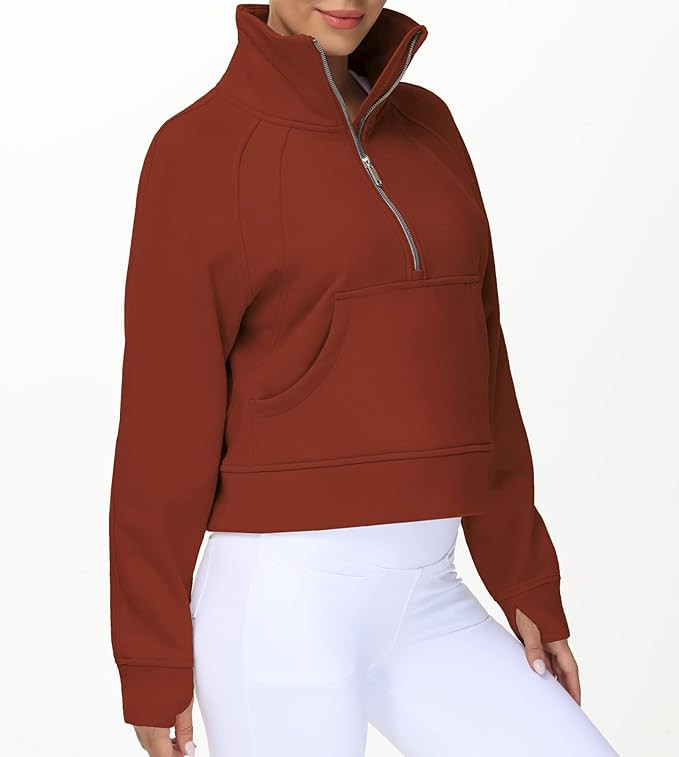 THE GYM PEOPLE Womens' Half Zip Pullover Fleece Stand Collar Crop Sweatshirt with Pockets Thumb H... | Amazon (US)