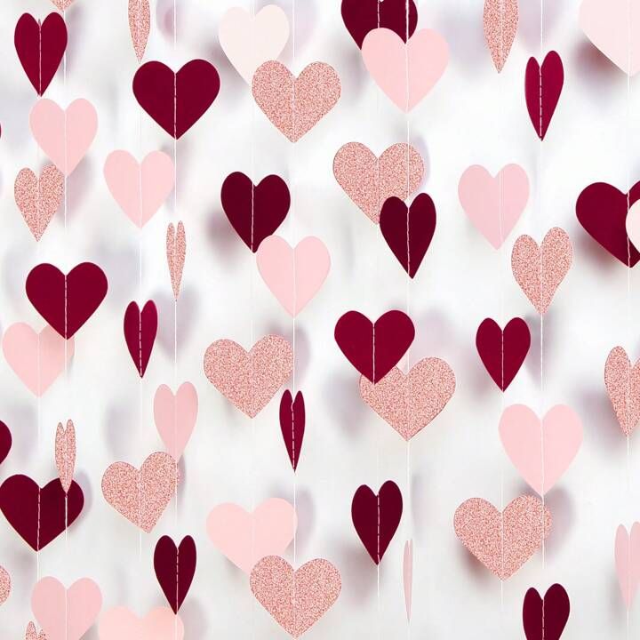 Rose-Gold Pink Burgundy Valentines Decorations - Paper Heart Party Streamers Garland Hanging Bann... | SHEIN