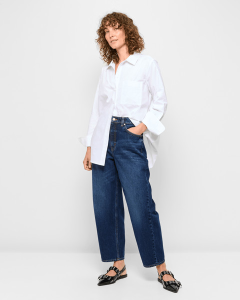 Relaxed High Rise Crop Length Barrel Leg Denim Jeans  - Original Indigo | Target AU