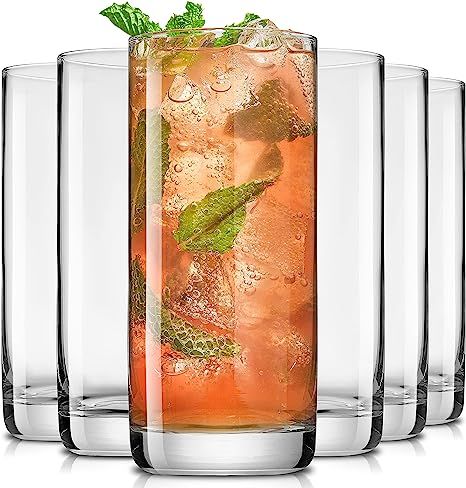 JoyJolt Faye 13oz Highball Glasses, 6pc Tall Glass Sets. Lead-Free Crystal Glass Drinking Glasses... | Amazon (US)