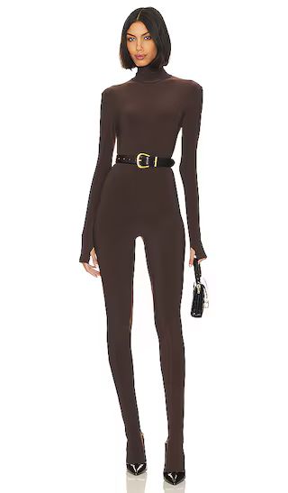 Slim Fit Turtle Catsuit With Footsie in Chocolate | Revolve Clothing (Global)