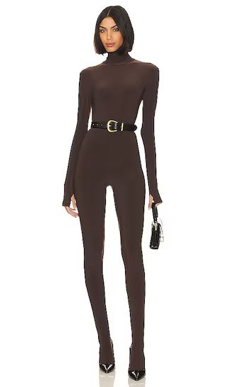 Slim Fit Turtle Catsuit With Footsie in Chocolate | Revolve Clothing (Global)
