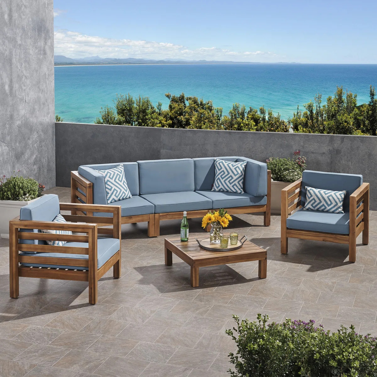 Maher Acacia 5 - Person Patio Conversation Set with Cushions | Wayfair North America