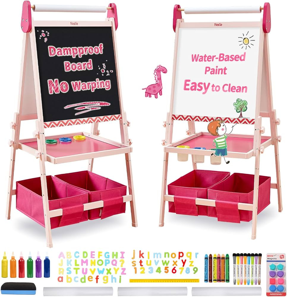FUNLIO Anti-Warping Kids Art Easel, 3 Height Adjustable for Kids Aged 2-8, All-in-One Toddler Eas... | Amazon (US)