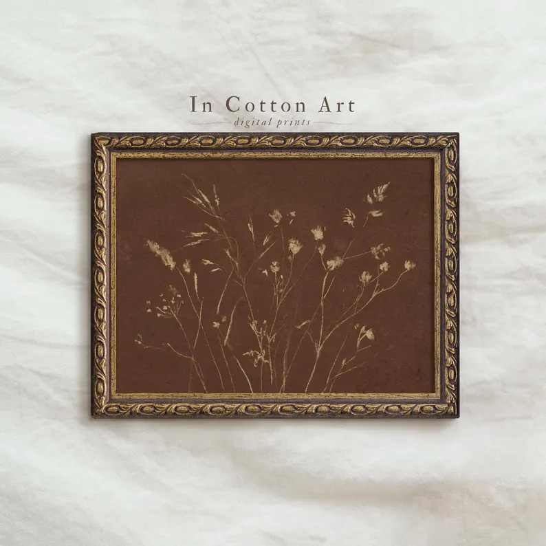 Earthy Tone Botanical Sketch, Moody Wildflower Line Art, Printable Dark Brown Nature Poster | D11... | Etsy (Global)