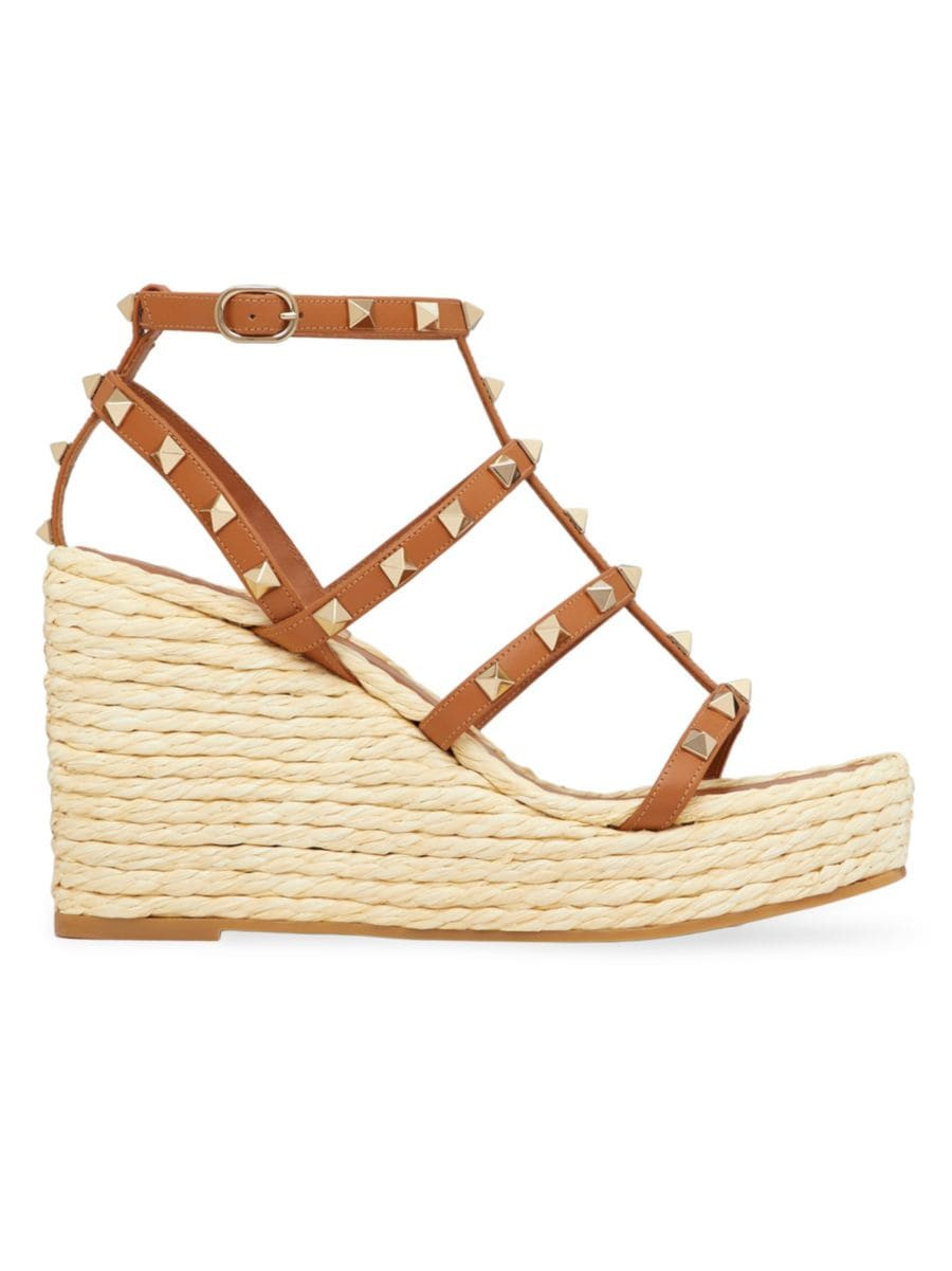 Valentino GaravaniRockstud Wedge Sandals With Calfskin Straps 95MM | Saks Fifth Avenue