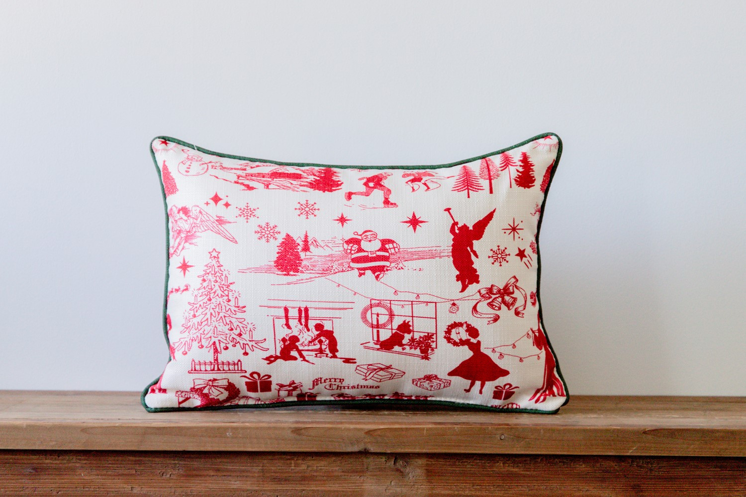 Red Christmas Toile Pattern Pillow | Little Birdie | Little Birdie