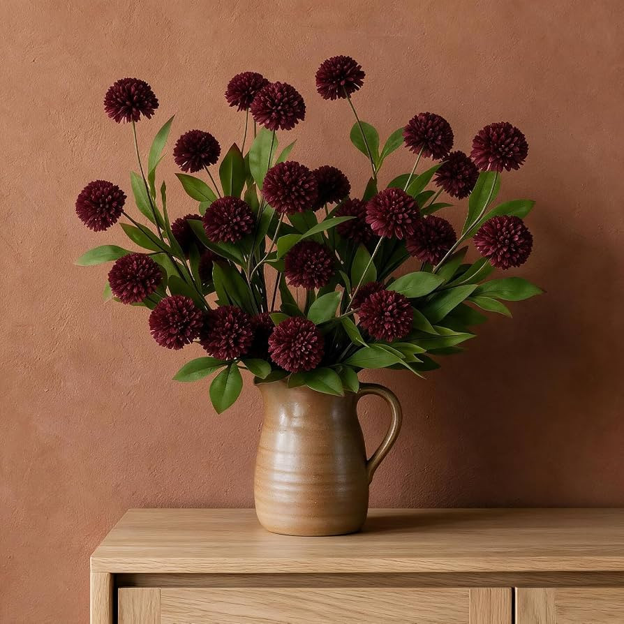 7pcs Faux Fall Flowers- Faux Silk Mums Artificial Flowers with Eucalyptus | Amazon (US)