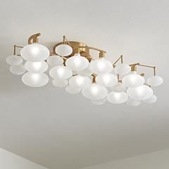 Lilypad 30 1/4" Wide Warm Brass Frosted Glass Ceiling Light | Lamps Plus