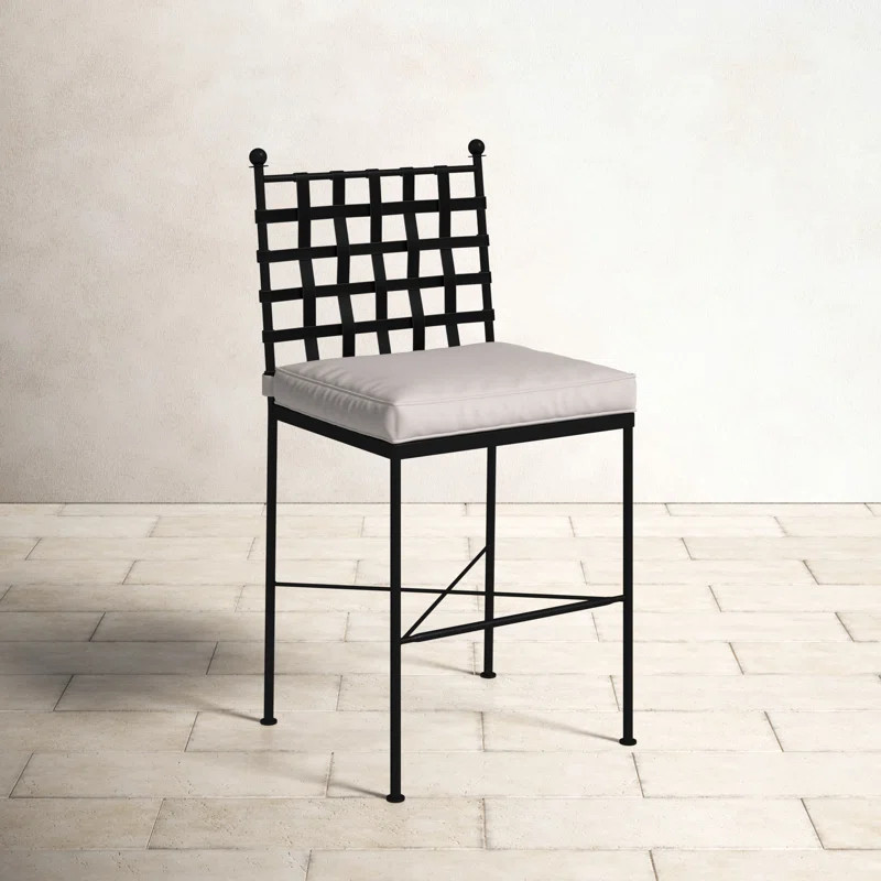 Lucier Wrought Iron Outdoor 32'' Bar Stool with Cushion | Wayfair North America