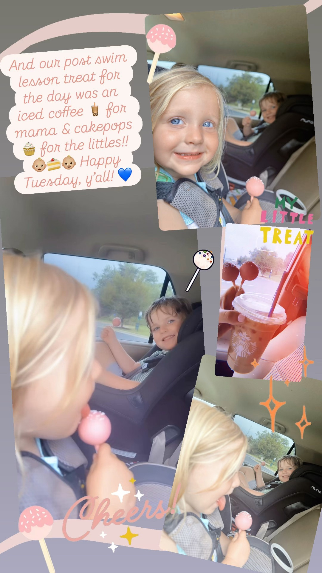 And our post swim lesson treat for the day was an iced coffee 🧋 for mama & cakepops 🧁 for the littles!! 👶🏼🍰👶🏼 Happy Tuesday, y’all! 💙