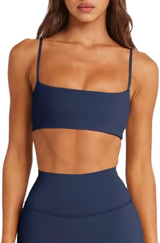 LASLULU Womens Adjustable Spaghetti Straps Sports Bra Square Neck Wireless Padded Workout Yoga Cr... | Amazon (US)