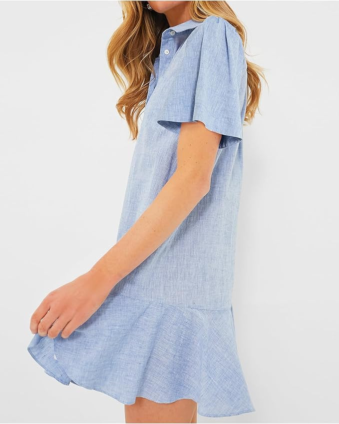 Women's Button Down Shirt Dress Summer Casual Short Sleeve Cotton Linen Ruffle Shift Mini Dresses | Amazon (US)