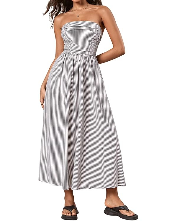Milumia Women's Striped Strapless Maxi Dress Summer Casual Tube Top Long Dresses with Pocket | Amazon (CA)