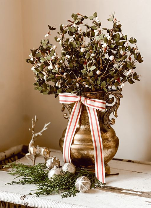 Scroll Handled Gold Metal Vase | Antique Farm House