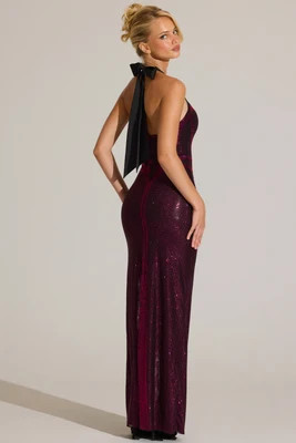 Embellished Halterneck Maxi Dress in Fuchsia Pink | Oh Polly