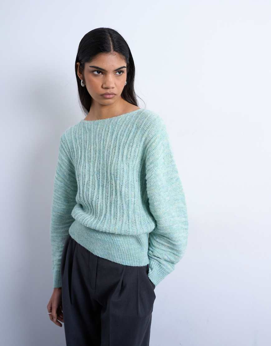 Topshop – Strickpullover in Mintgrün mit welliger Textur und U-Boot-Ausschnitt | ASOS (Global)