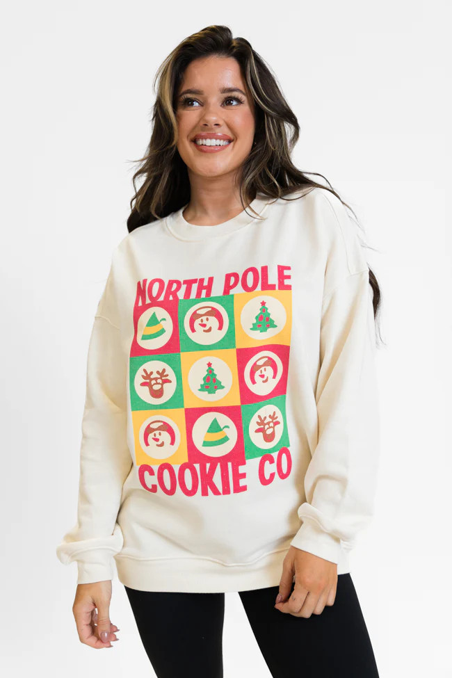 North Pole Cookie Company Cream Oversized Graphic Sweatshirt | Pink Lily