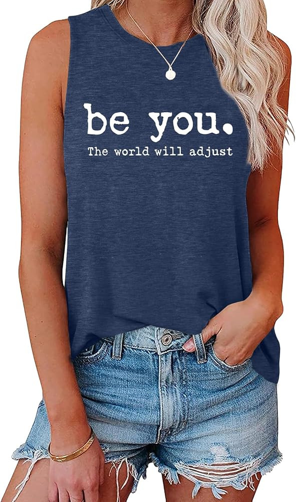 Graphic Funny Tank Tops for Women Be You The World Will Adjust Tshirt Positive Inspirational Shir... | Amazon (US)