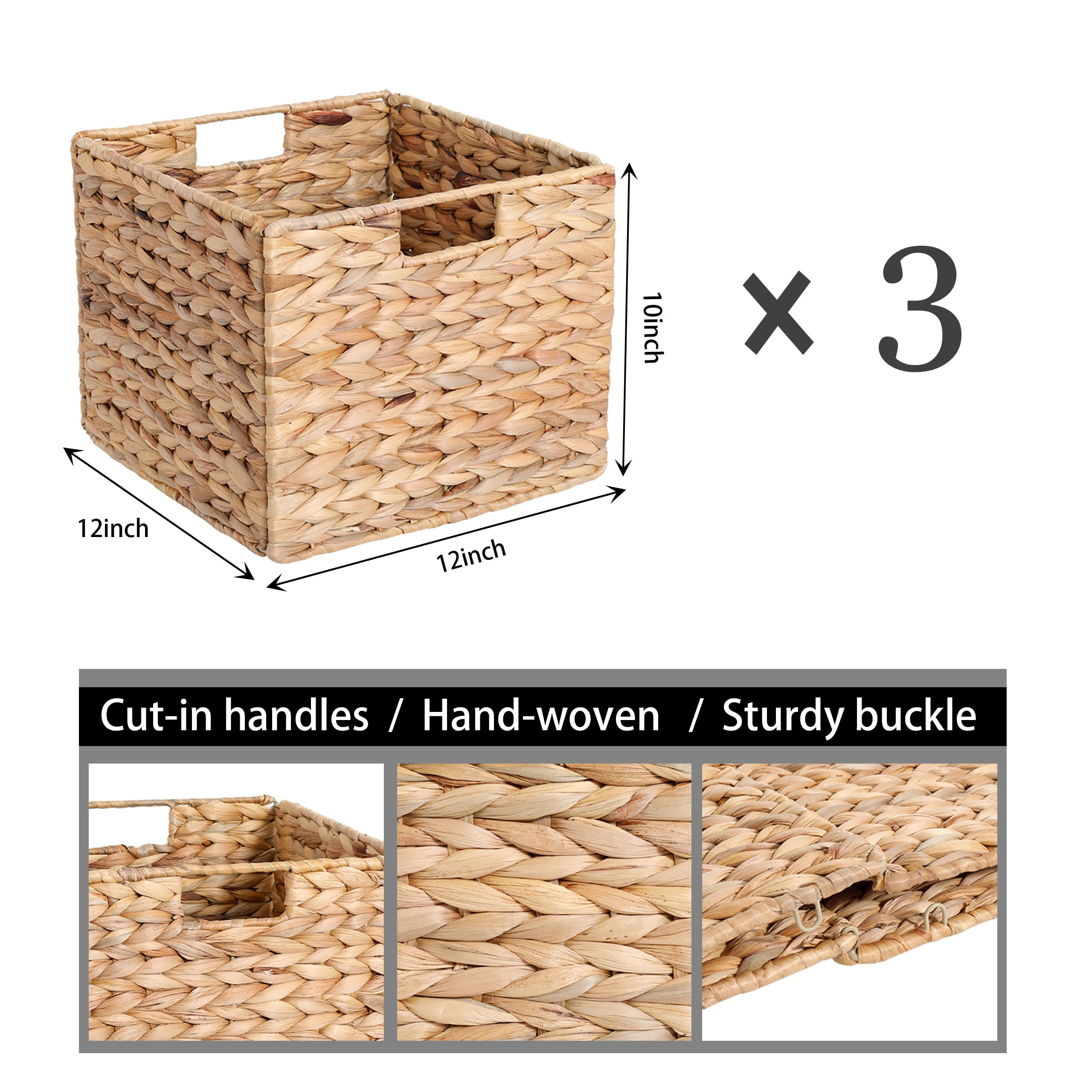 12x12x10in Water Hyacinth Storage Basket Large, Folding Cube Woven Wicker Storage Basket for Shel... | Amazon (US)