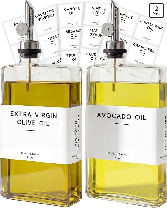 Glass Olive Oil Dispenser Bottle for Kitchen by Brighter Barns - Oil and Vinegar Dispenser Set, C... | Amazon (US)