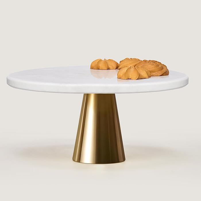 GENMOUS Marble Cake Stand, 10 Inch Whie Round Marble Cake Plate with Gold Stand, Cake Display Ser... | Amazon (US)