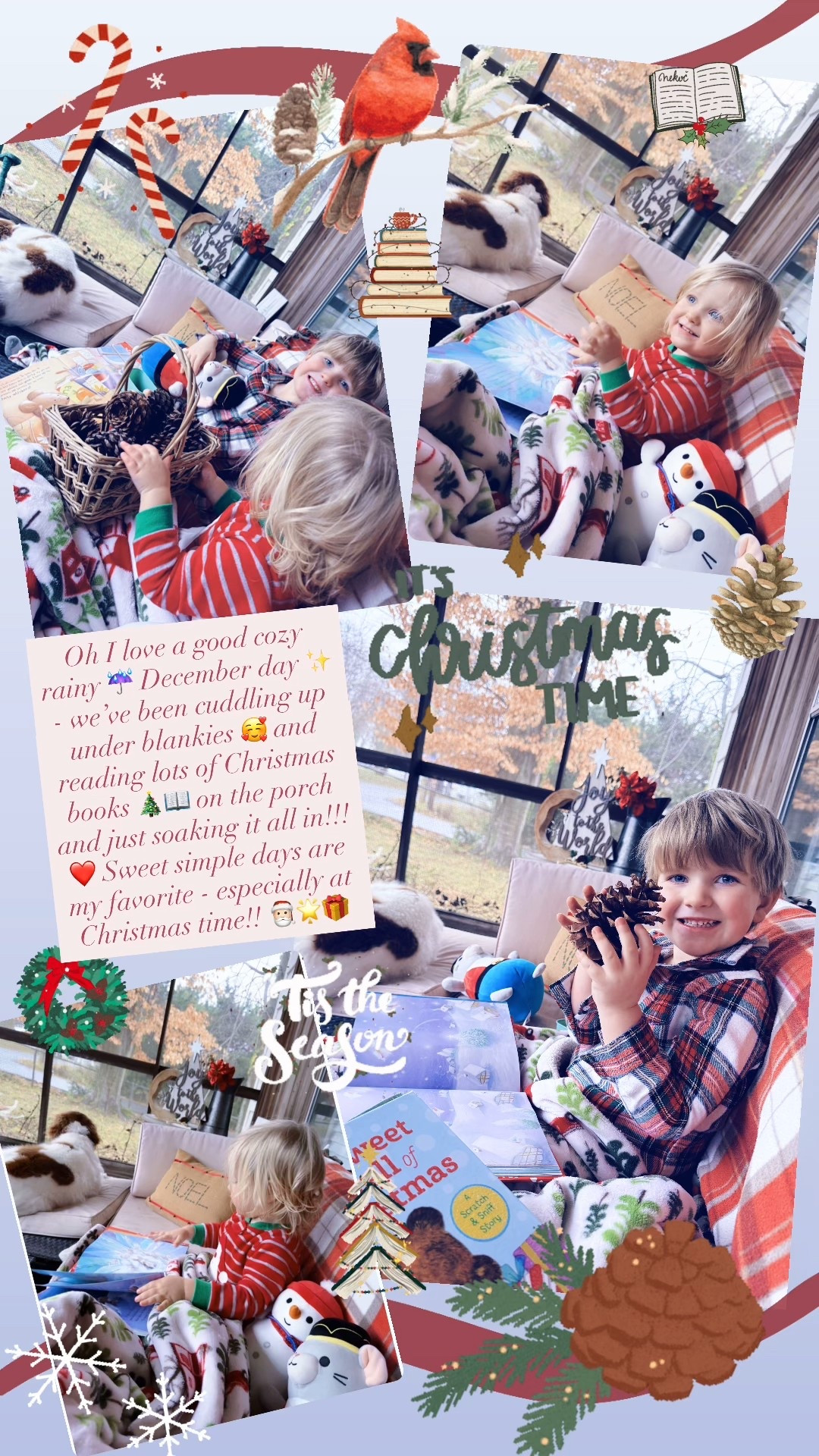 Oh I love a good cozy rainy ☔️ December day ✨ - we’ve been cuddling up under blankies 🥰 and reading lots of Christmas books 🎄📖 on the porch and just soaking it all in!!! ❤️ Sweet simple days are my favorite - especially at Christmas time!! 🎅🏻🌟🎁